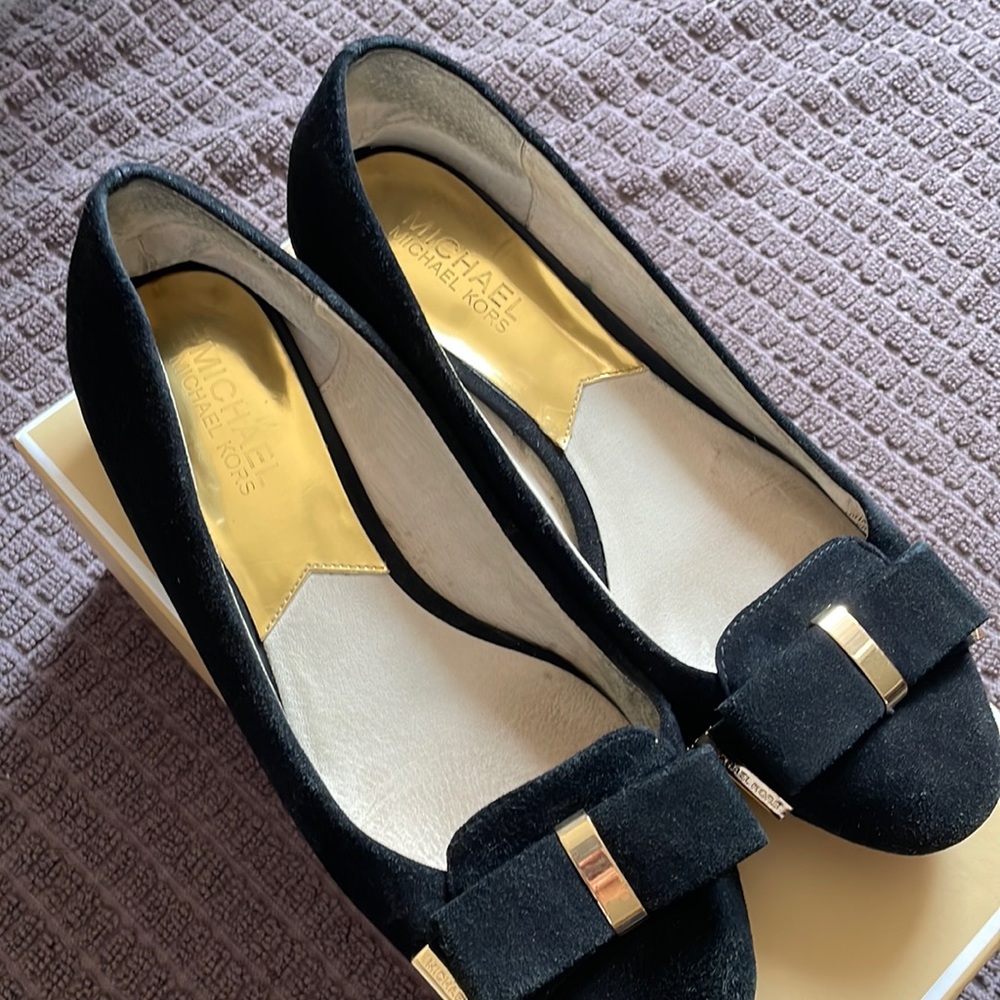 Michael Kors black suede ballet style mini wedge